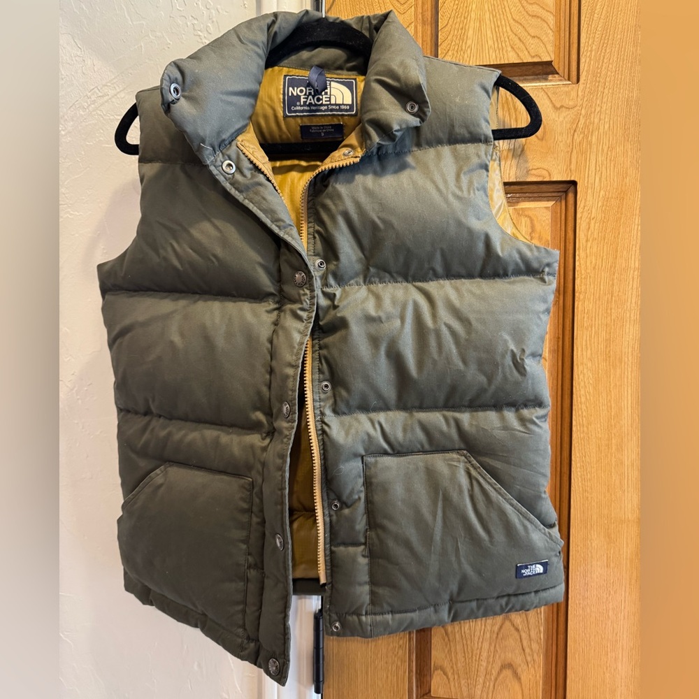 The North Face Olive and Gold Puffer Vest